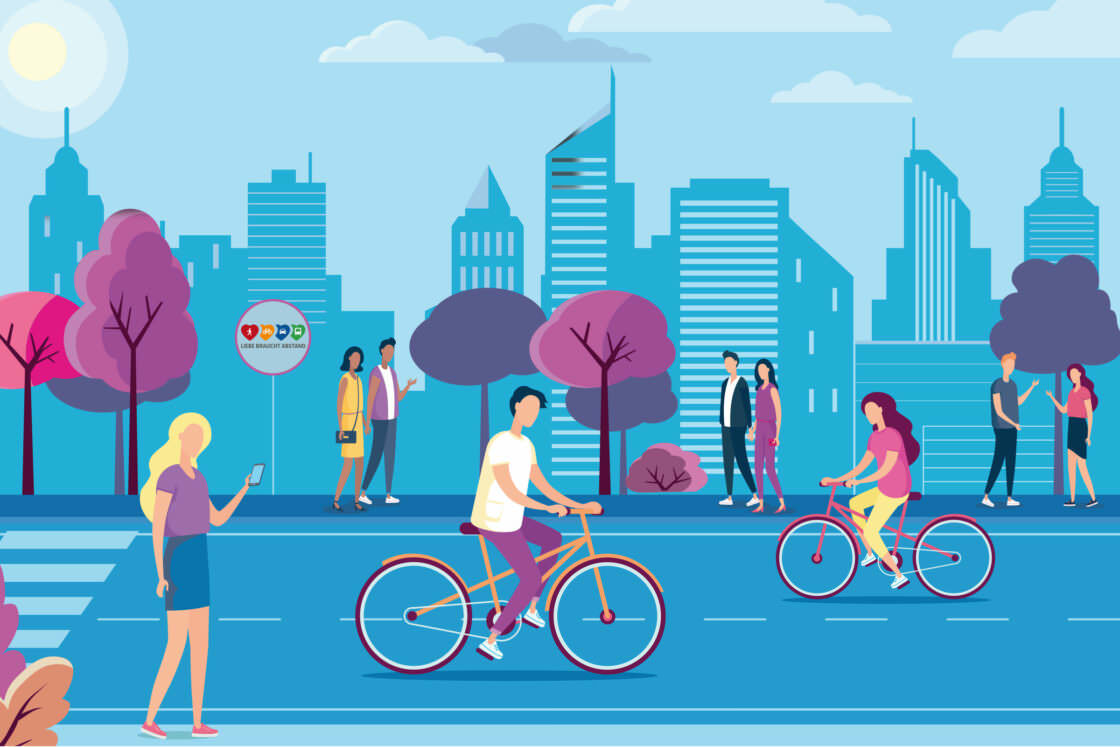 Eine Zeichnung einer fahrradfreundlichen Stadt